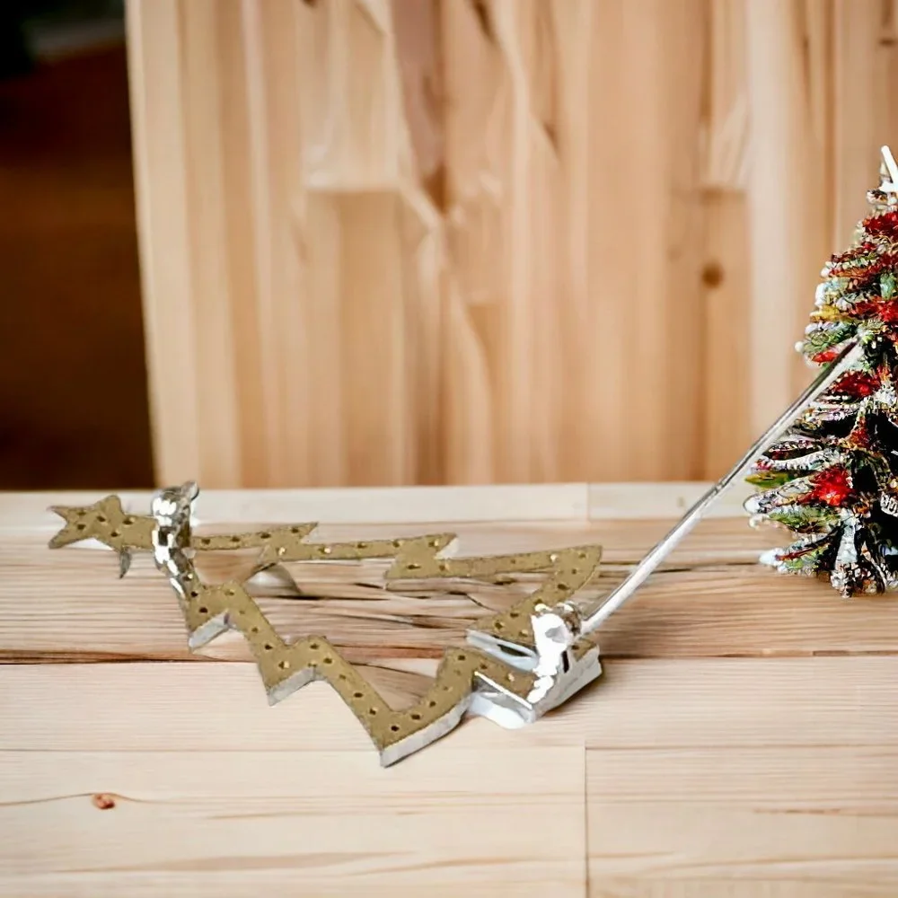 Christmas Tree Vintage Rhinestone Brooch Pin Silvertone + Clear Cut Out